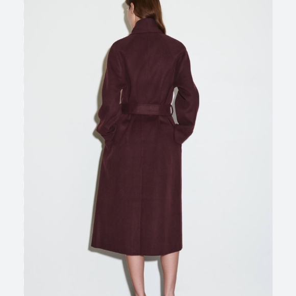 COS Burgundy Wool Wrap Belted Long Coat - Picture 4 of 16